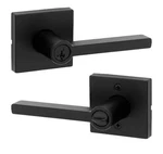 Kwikset Halifax Square Matte Black Keyed Entry Door Handle Featuring Smartkey. Fixed Price $49.99.