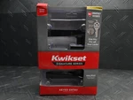 Kwikset Halifax Square Matte Black Keyed Entry Door Handle Featuring Smartkey. Fixed Price $44.99.